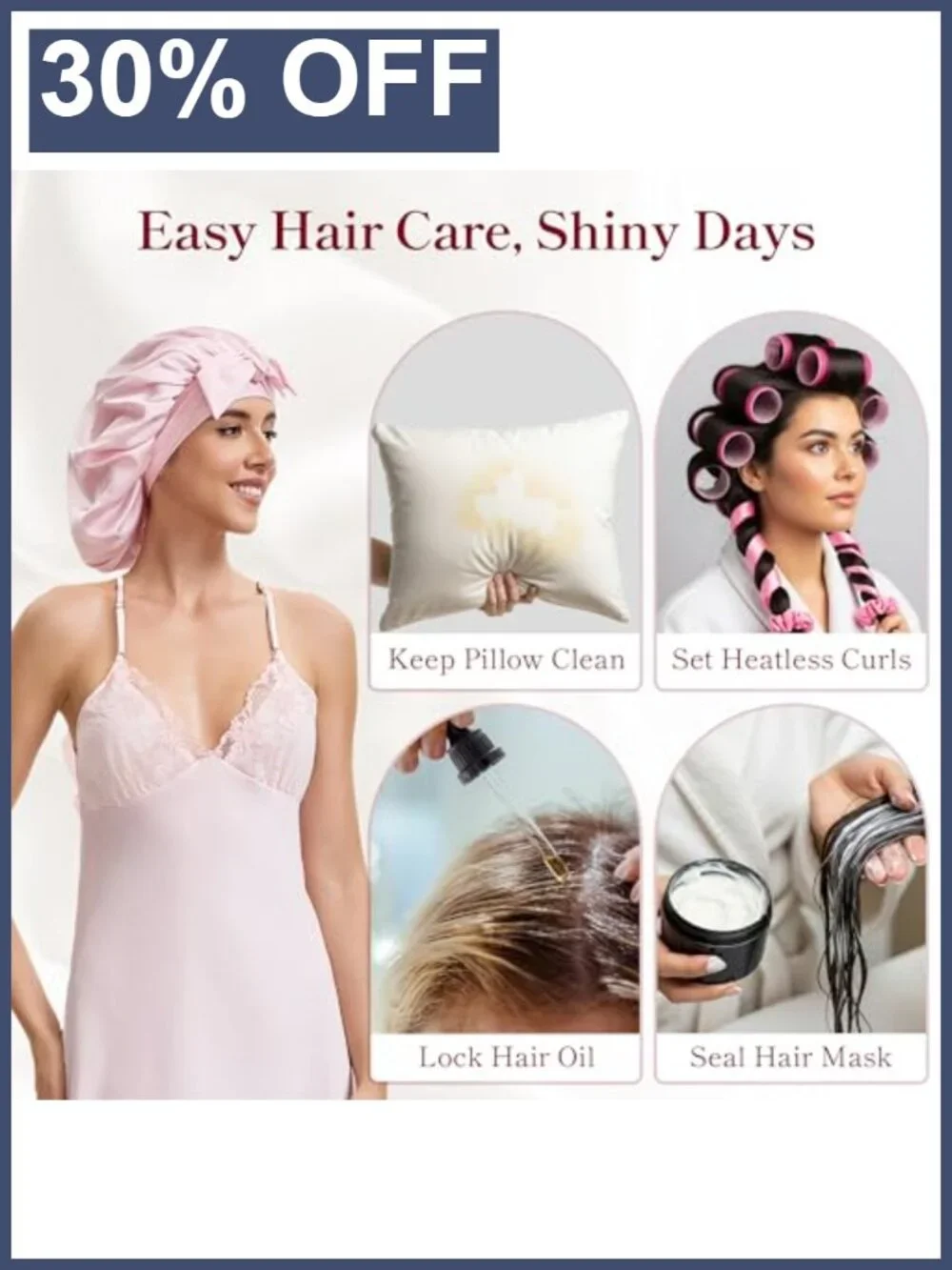 Double-Sided Charmeuse Satin Adjustable Tie Hair Bonnet for Sleeping Curly Hair